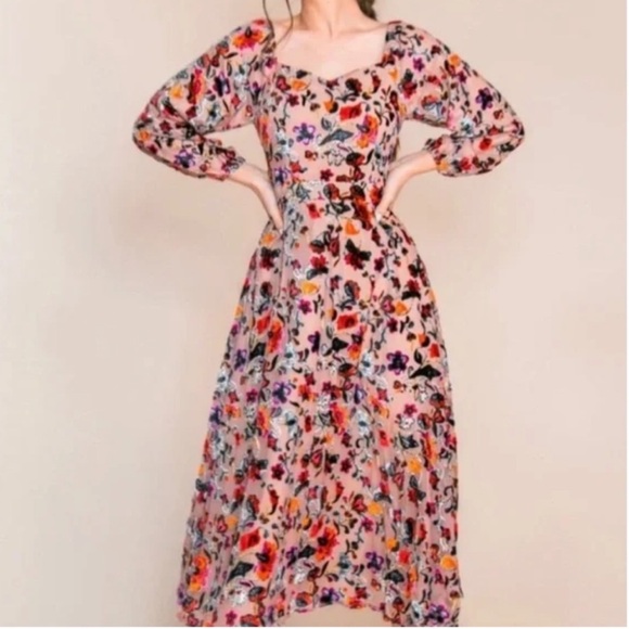 Ivy City Co Dresses & Skirts - Ivy City Co Floral Velvet Sweetheart Midi Dress Holiday